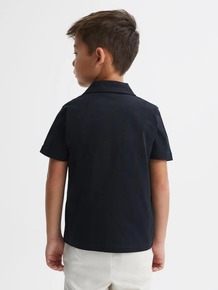Children Reiss Shirts Caspa Cotton Cuban Collar Shirt Navy