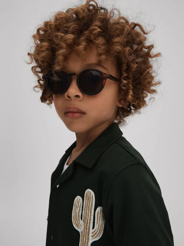 Children Reiss Shirts Stan Cotton Cactus Patch Cuban Collar Shirt Dark Green