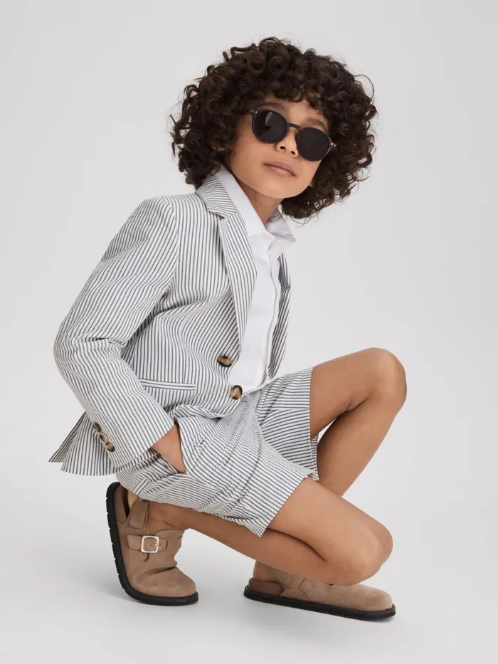 Children Reiss Suits and Tailoring Barr Single Breasted Seersucker Blazer Soft Blue Children Reiss Suits and Tailoring Barr Single Breasted Seersucker Blazer Soft Blue
