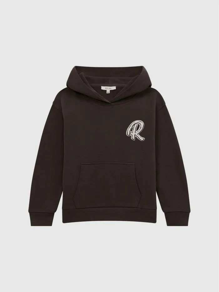 Children Reiss Sweats and Hoodies Cade Oversized Garment Dyed Logo Hoodie Chocolate
