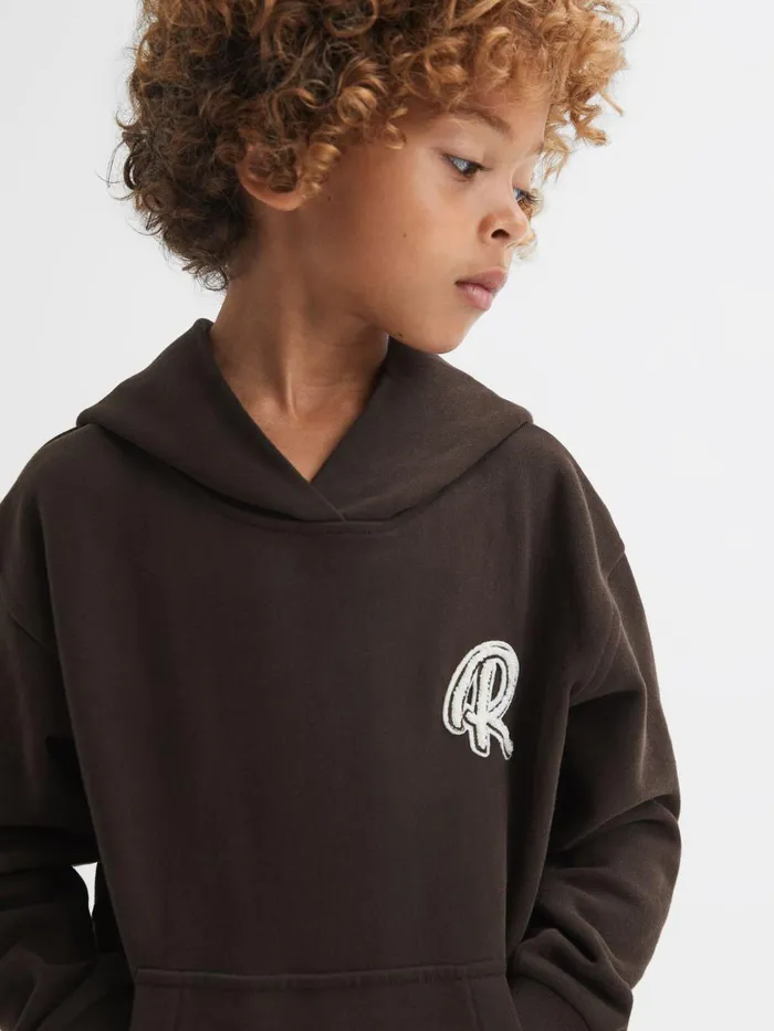 Children Reiss Sweats and Hoodies Cade Oversized Garment Dyed Logo Hoodie Chocolate