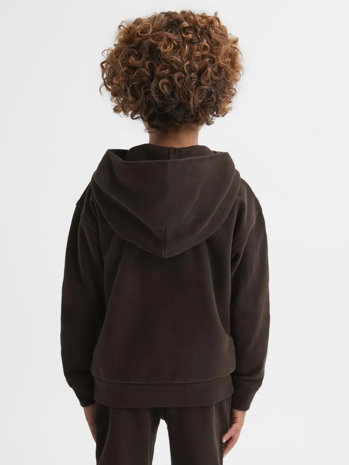 Children Reiss Sweats and Hoodies Cade Oversized Garment Dyed Logo Hoodie Chocolate