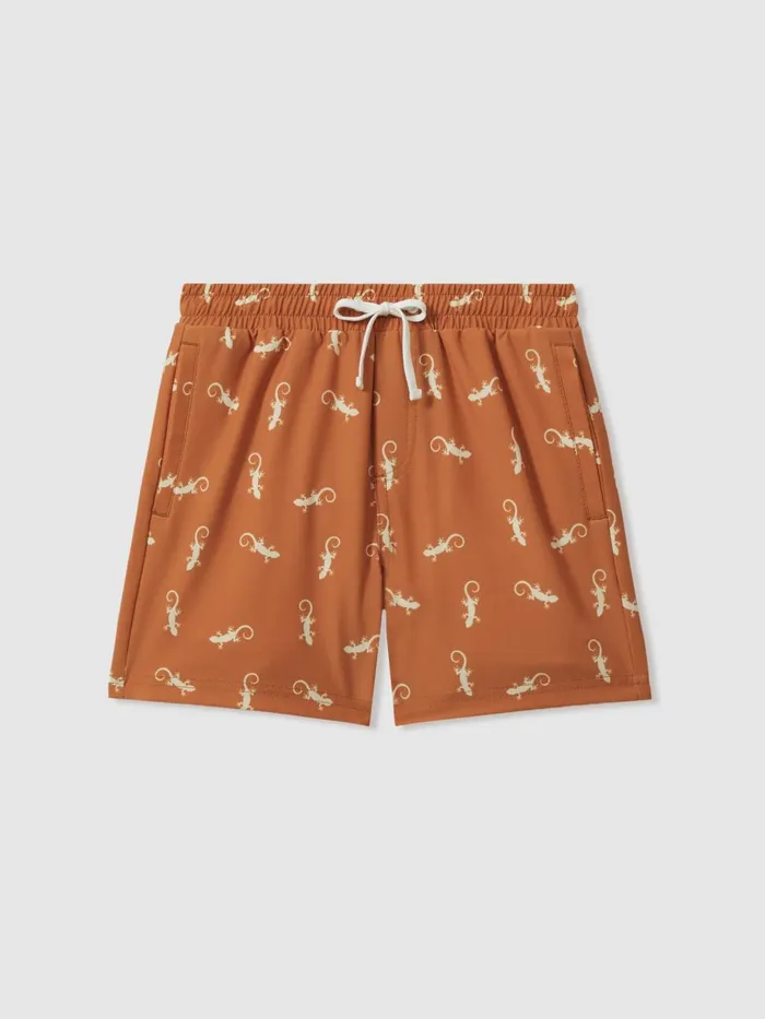 Children Reiss Swimwear Cammy Reptile Print Drawstring Swim Shorts Orangewhite