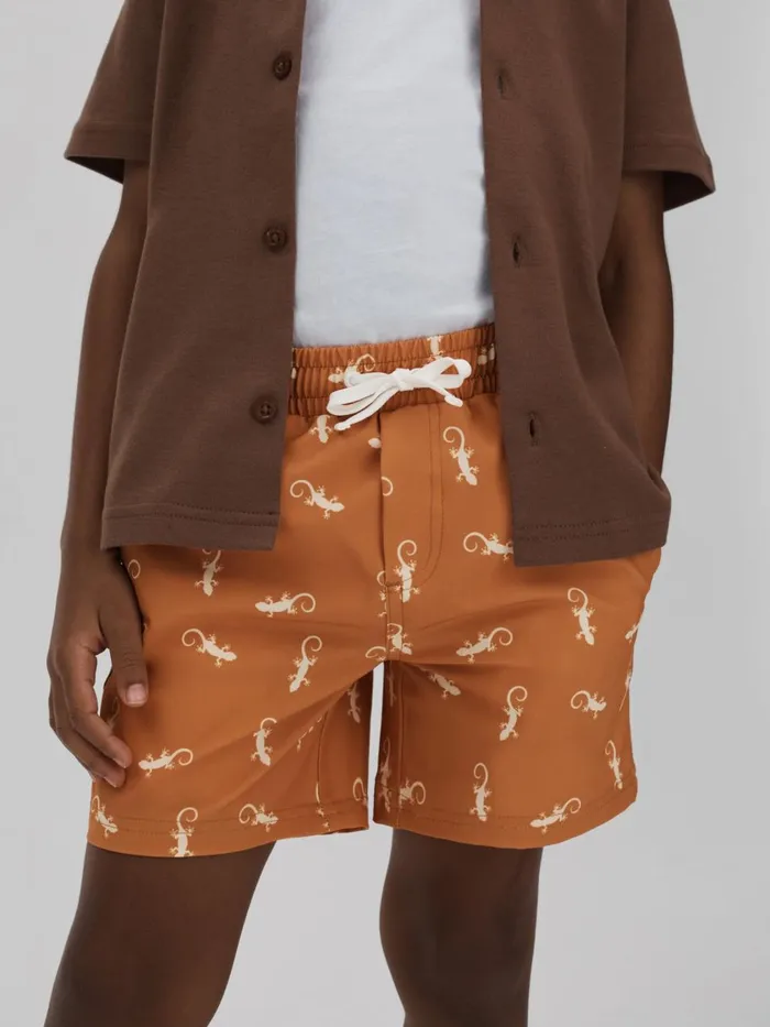 Children Reiss Swimwear Cammy Reptile Print Drawstring Swim Shorts Orangewhite