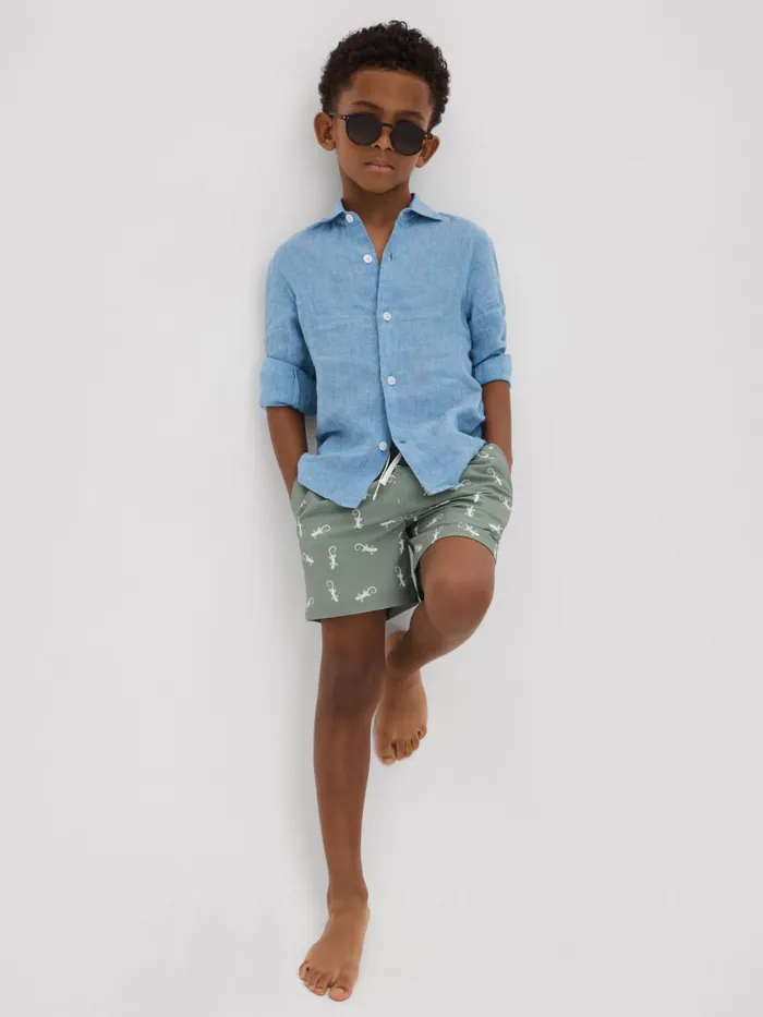 Children Reiss Swimwear Cammy Reptile Print Drawstring Swim Shorts Sagewhite