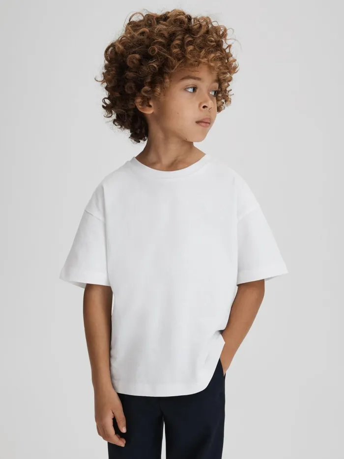 Children Reiss TShirts Selby Oversized Cotton Crew Neck TShirt White