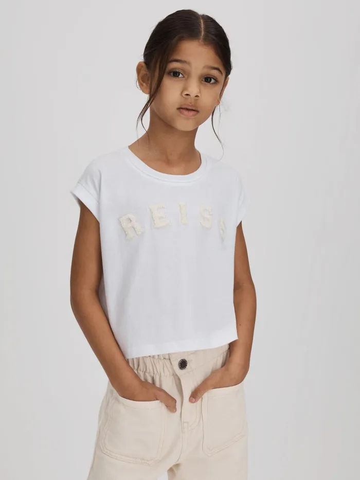 Children Reiss Tops and TShirts Taya Textured Motif Cotton Crew Neck TShirt White Children Reiss Tops and TShirts Taya Textured Motif Cotton Crew Neck TShirt White
