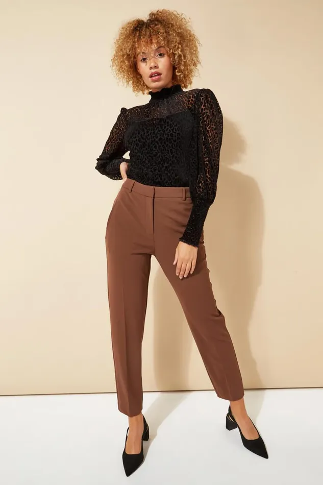 Chocolate Short Straight Leg Stretch Trouser Women Roman Trousers