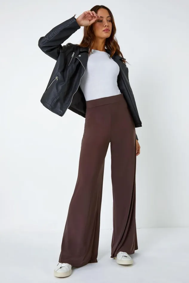 Chocolate Wide Leg Stretch Trousers Women Roman Trousers
