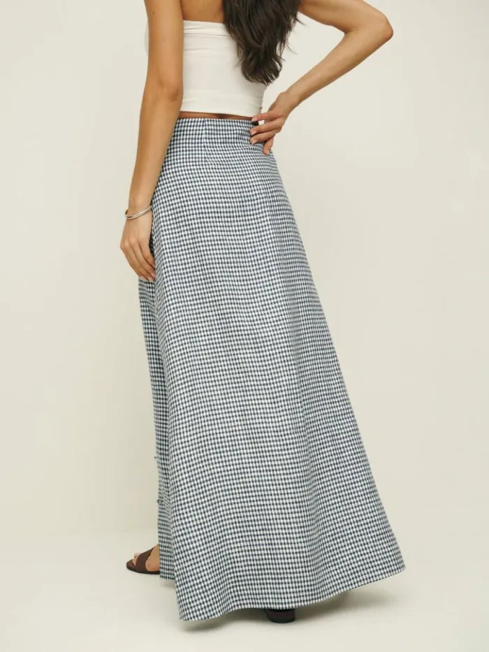 Clothing The Reformation Andi Low Rise Linen Maxi Skirt Slate Check