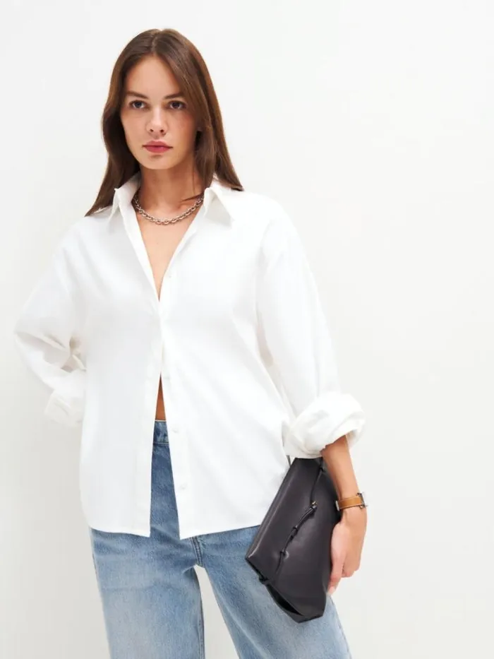 Clothing The Reformation Andy Oversized Shirt White
