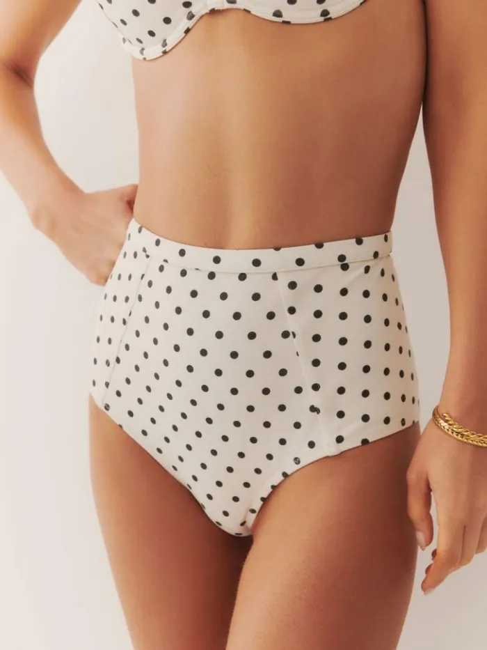 Clothing The Reformation Azure Bikini Bottom White Dot