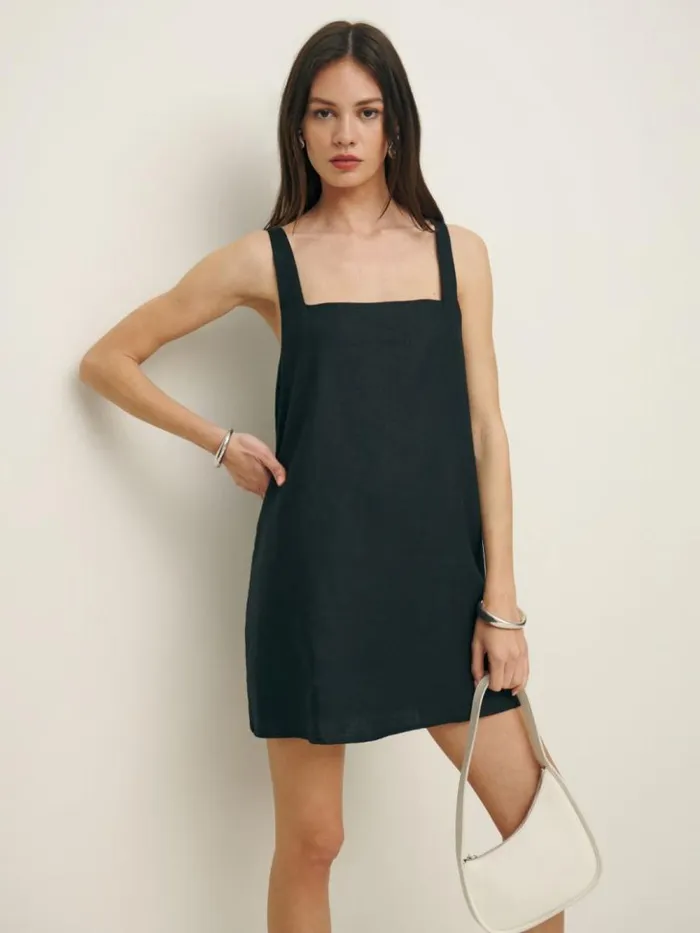 Clothing The Reformation Cami Linen Dress Black