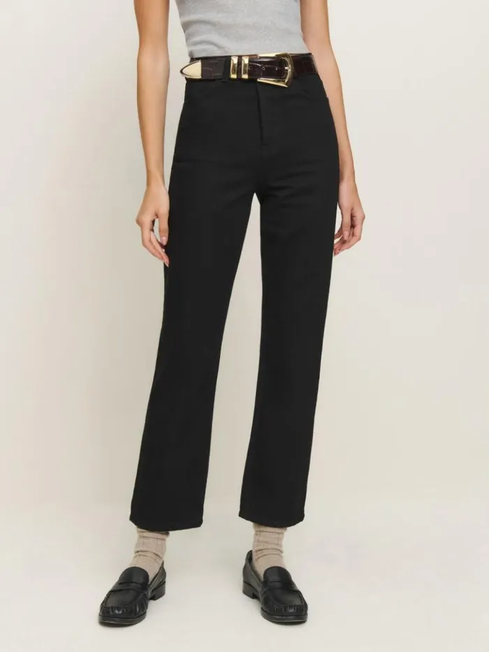 Clothing The Reformation Cynthia High Rise Straight Cropped Jeans Black