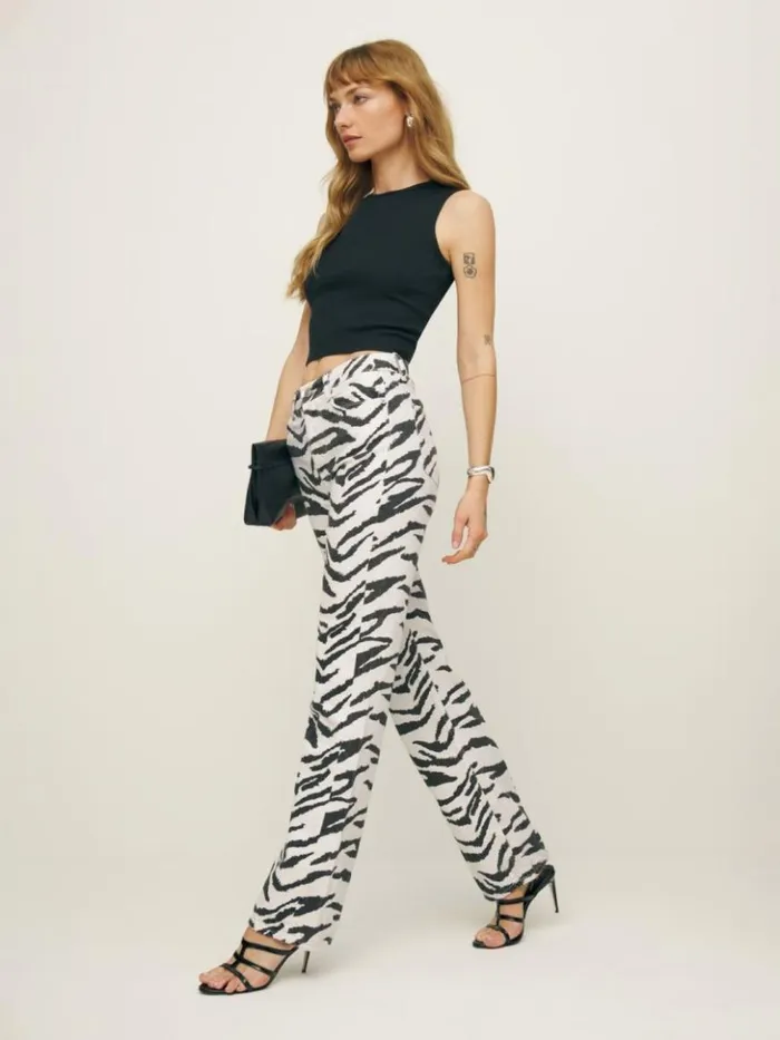 Clothing The Reformation Cynthia High Rise Straight Long Jeans Zebra
