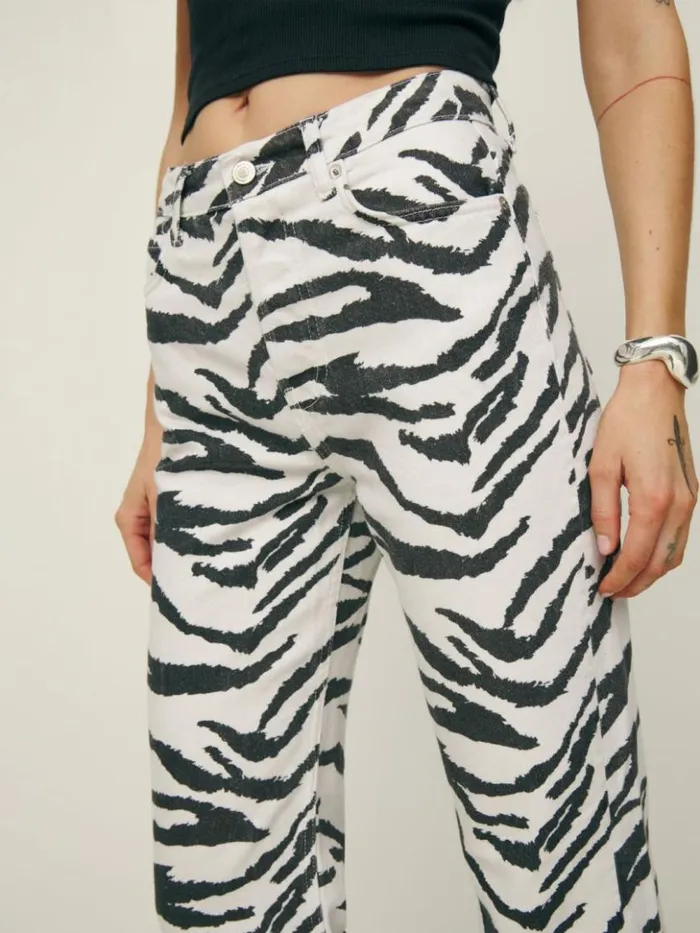 Clothing The Reformation Cynthia High Rise Straight Long Jeans Zebra