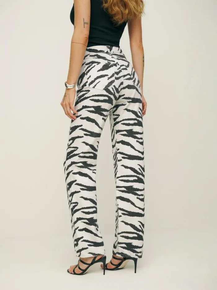 Clothing The Reformation Cynthia High Rise Straight Long Jeans Zebra