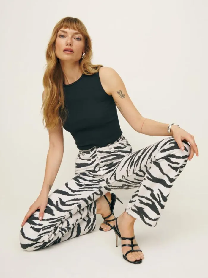 Clothing The Reformation Cynthia High Rise Straight Long Jeans Zebra