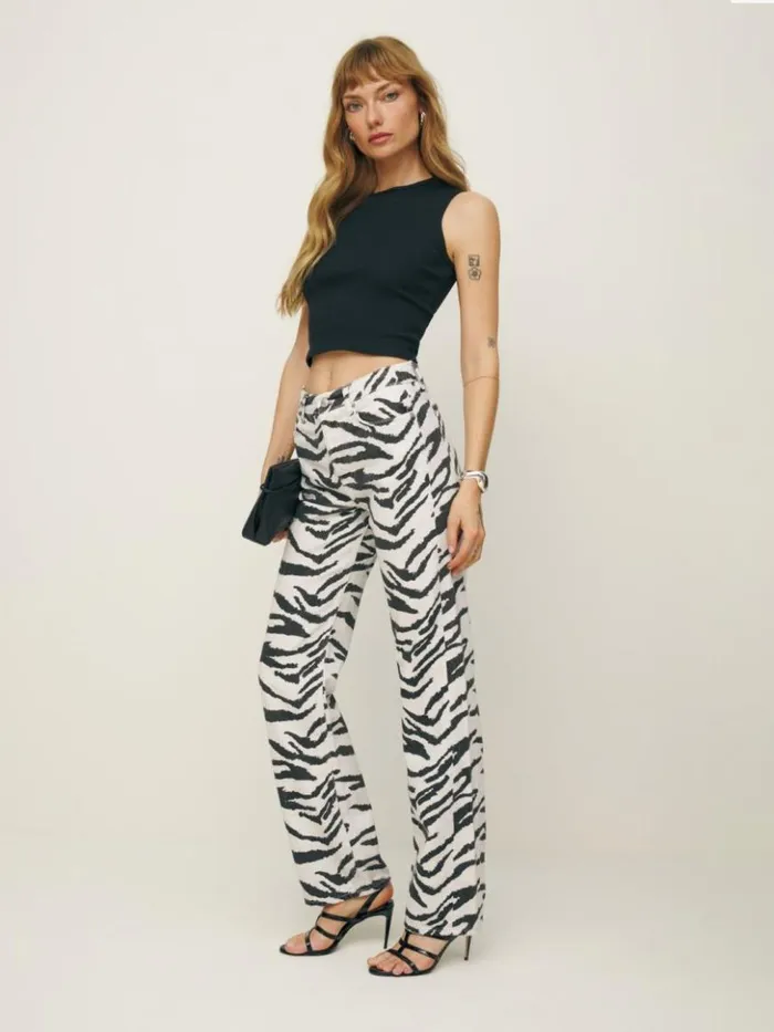 Clothing The Reformation Cynthia High Rise Straight Long Jeans Zebra