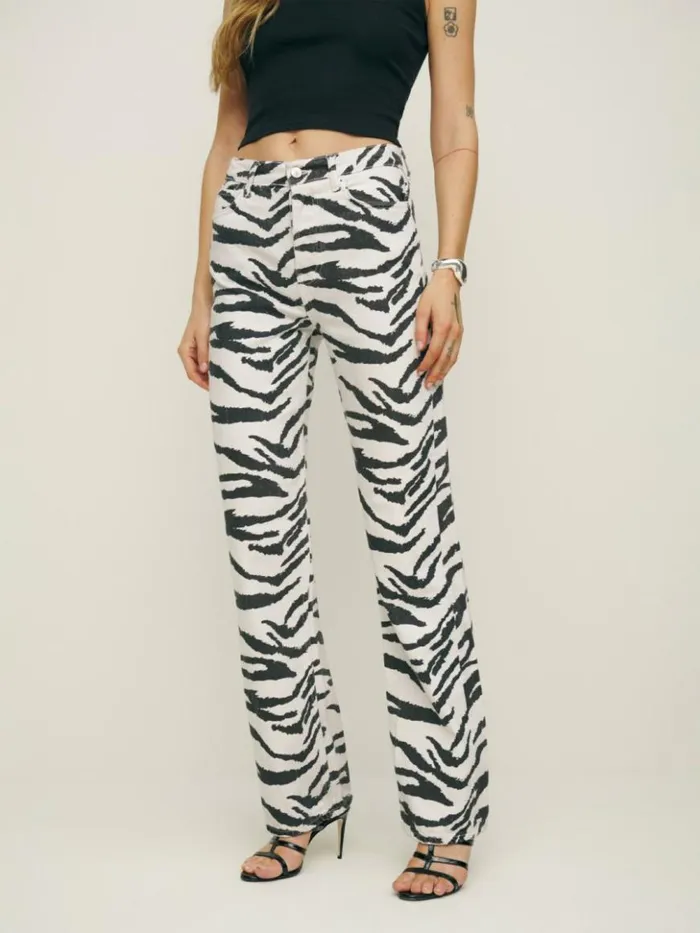 Clothing The Reformation Cynthia High Rise Straight Long Jeans Zebra