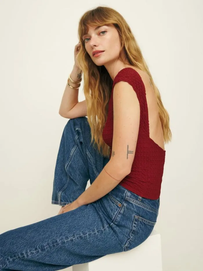Clothing The Reformation Darra Knit Top Bowl Of Cherries