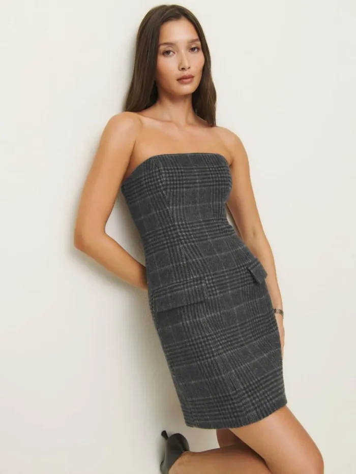 Clothing The Reformation Emani Dress Charcoal Plaid