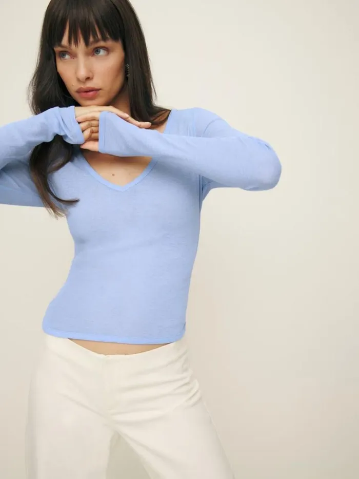 Clothing The Reformation Emery Knit Top Baby Blue