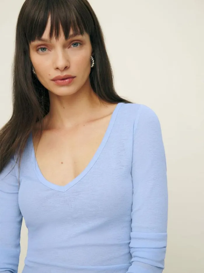 Clothing The Reformation Emery Knit Top Baby Blue