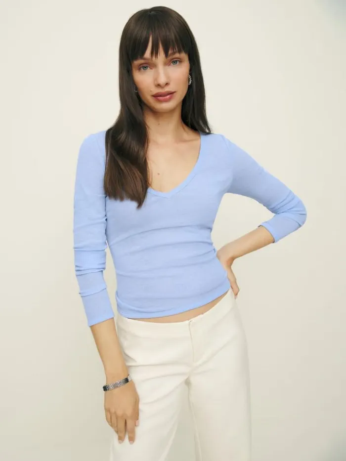 Clothing The Reformation Emery Knit Top Baby Blue