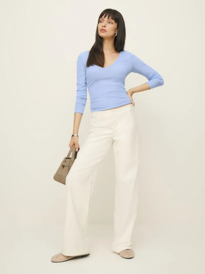 Clothing The Reformation Emery Knit Top Baby Blue