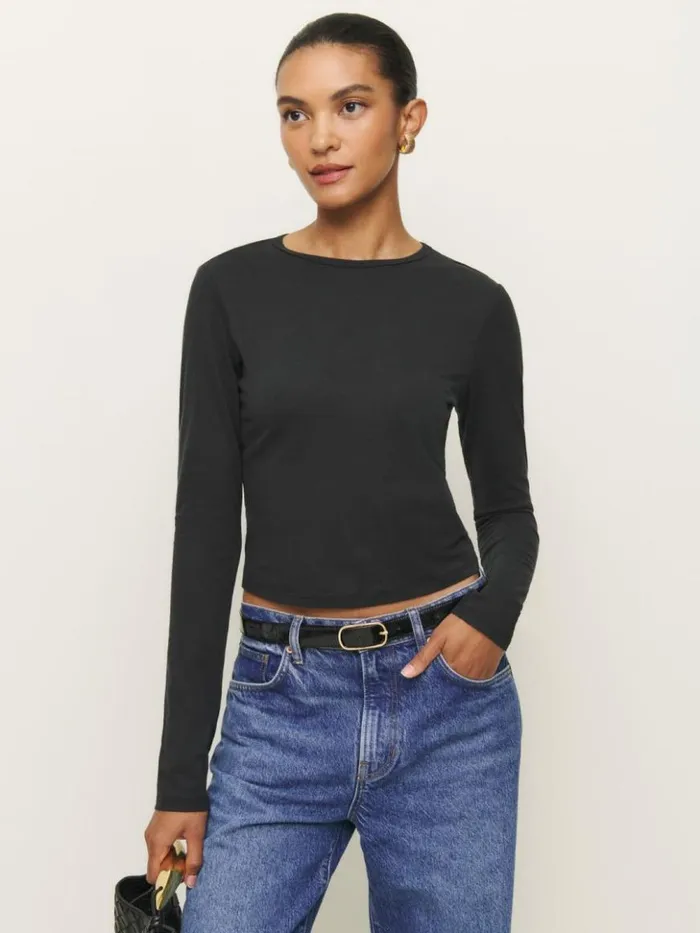 Clothing The Reformation Ezra Slim Fit Long Sleeve Black