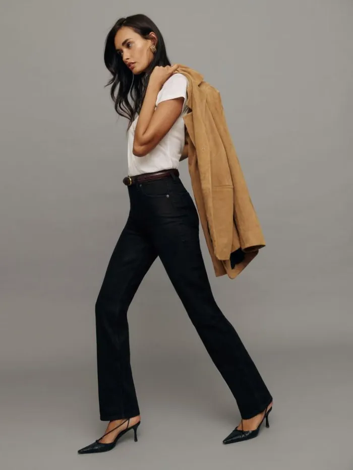 Clothing The Reformation Jax Stretch High Rise Straight Jeans Black