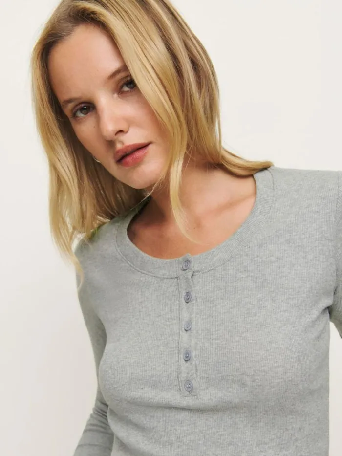 Clothing The Reformation Jayden Long Sleeve Henley Tee Heather Grey
