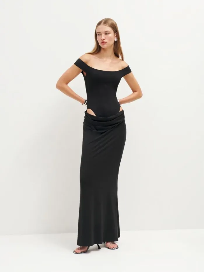 Clothing The Reformation Jonesy Knit Dress Black