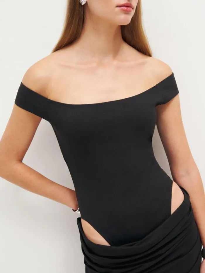 Clothing The Reformation Jonesy Knit Dress Black