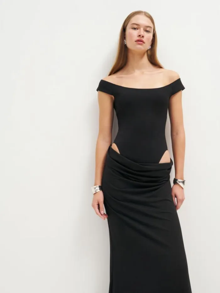 Clothing The Reformation Jonesy Knit Dress Black