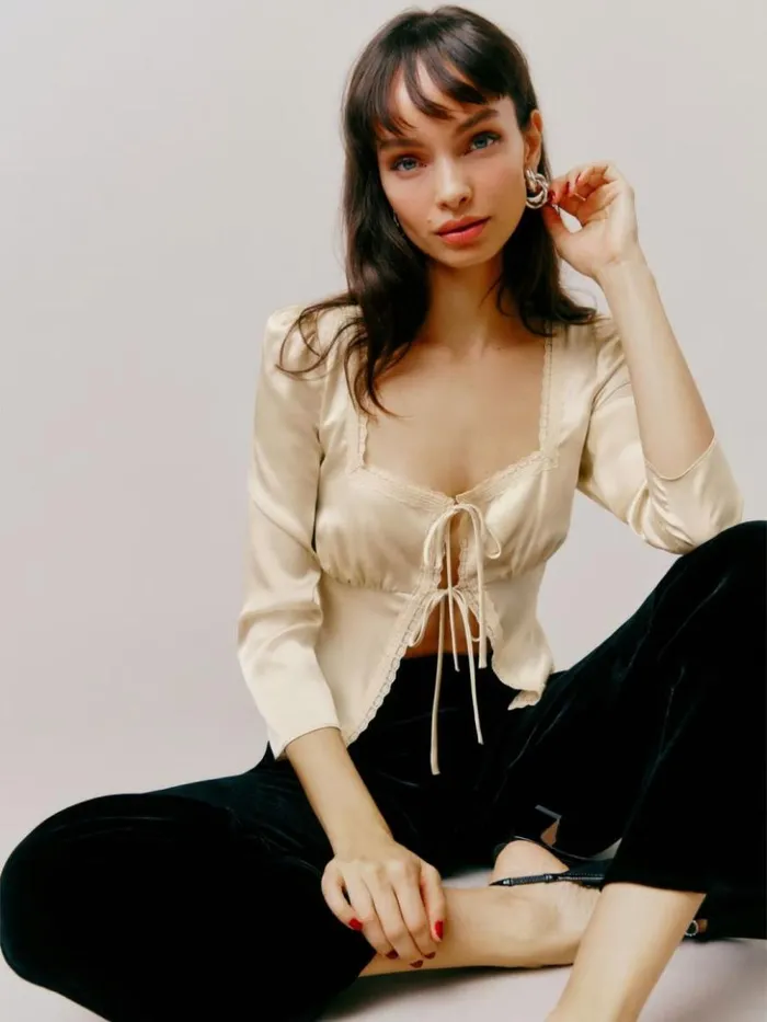 Clothing The Reformation Lucinda Silk Top Almond