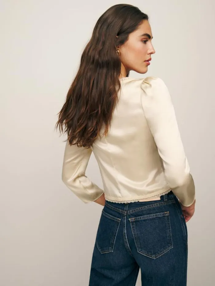 Clothing The Reformation Lucinda Silk Top Almond
