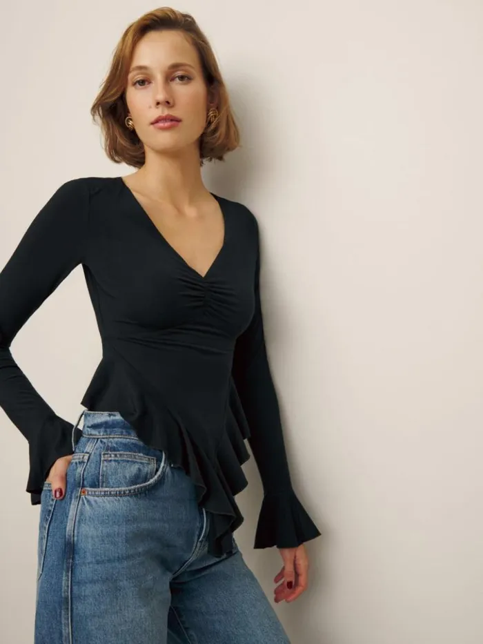 Clothing The Reformation Marcia Knit Top Black