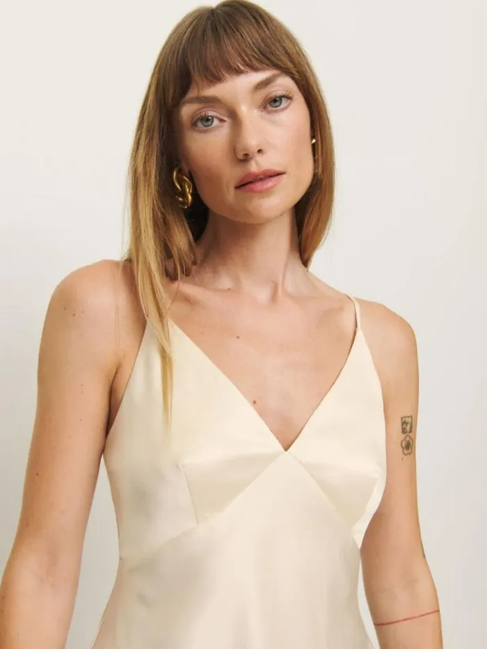 Clothing The Reformation Mickey Satin Top Almond