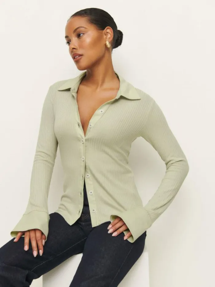 Clothing The Reformation Miles Knit Top Dried Herbs