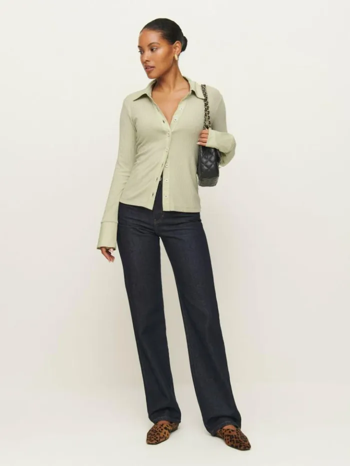Clothing The Reformation Miles Knit Top Dried Herbs