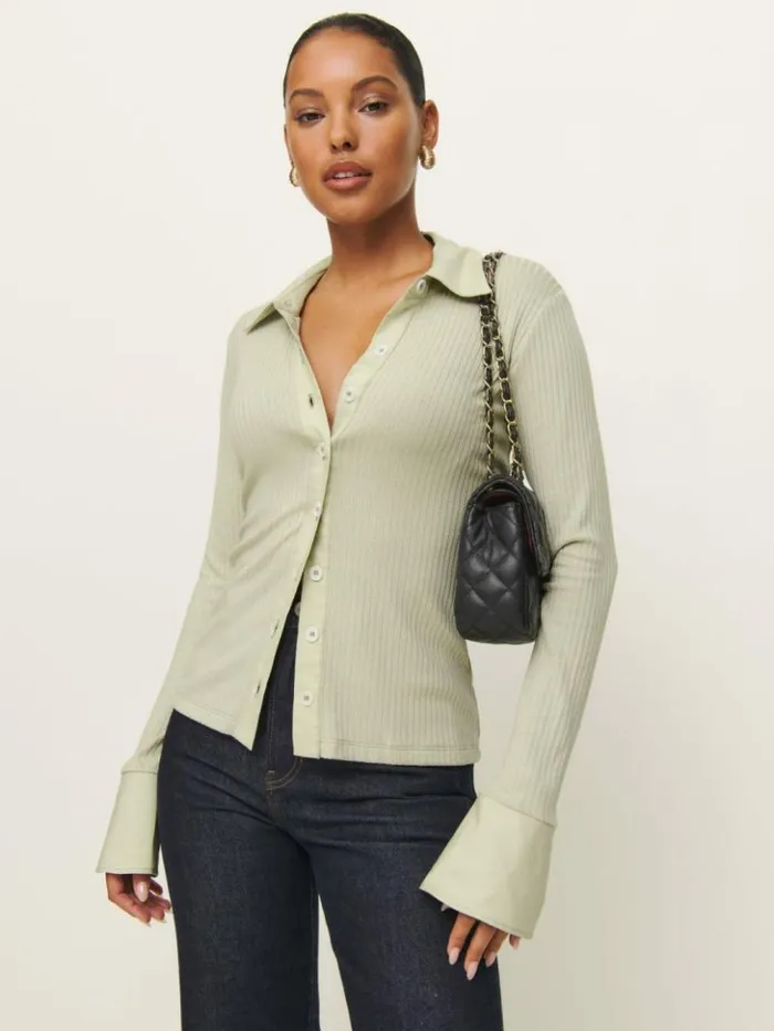 Clothing The Reformation Miles Knit Top Dried Herbs