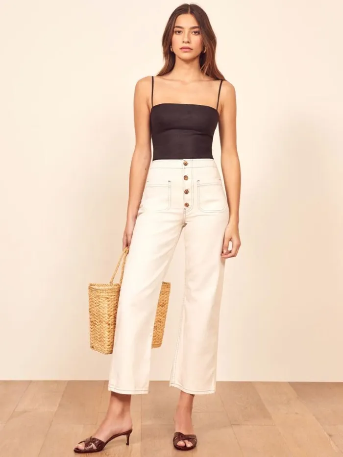 Clothing The Reformation Overland Linen Top Black