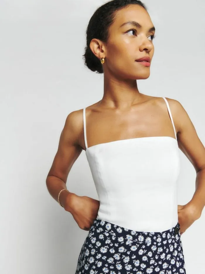 Clothing The Reformation Overland Linen Top White