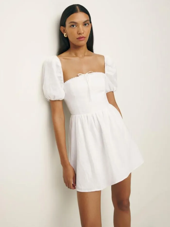 Clothing The Reformation Petites Malvina Linen Dress White
