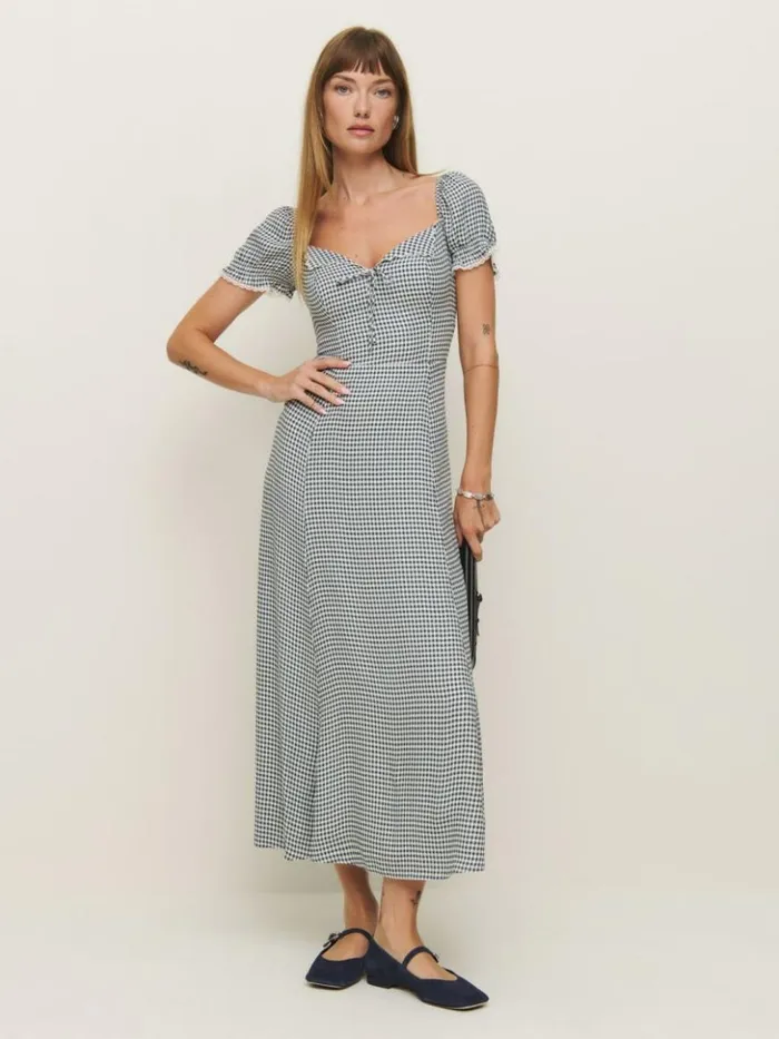 Clothing The Reformation Shyla Dress Slate Check