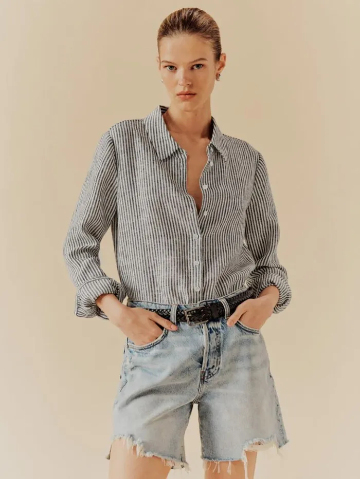 Clothing The Reformation Sky Relaxed Linen Top Vineyard