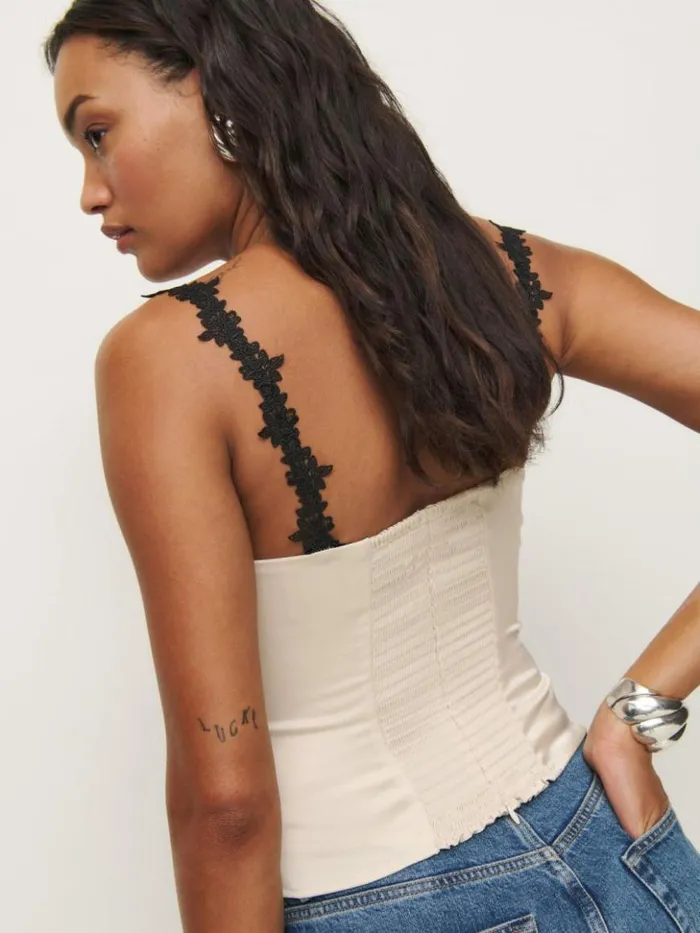 Clothing The Reformation Skyla Satin Top Almond