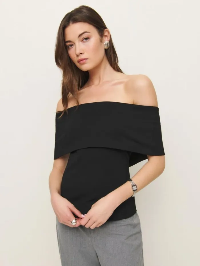 Clothing The Reformation Teddy Knit Top Black